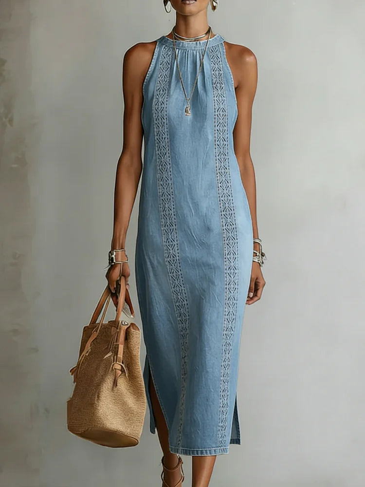 Zoe - Retro Lace Denim Dress