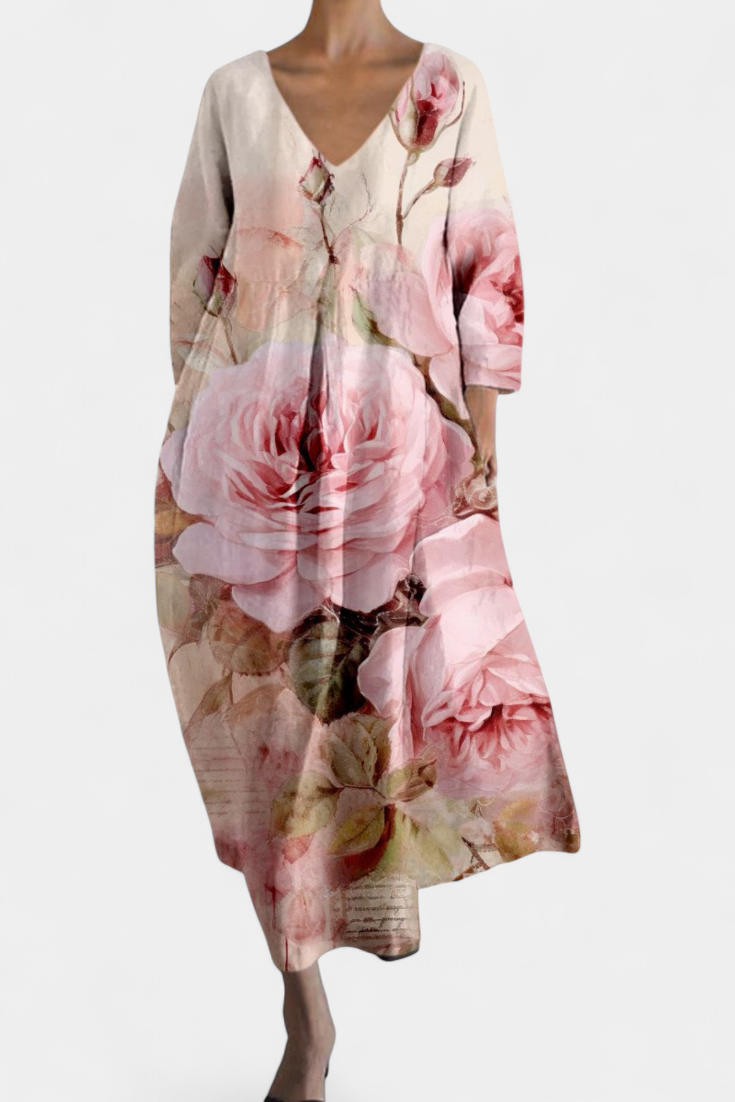 Lily - Colourful V-Neck Flowing Dress