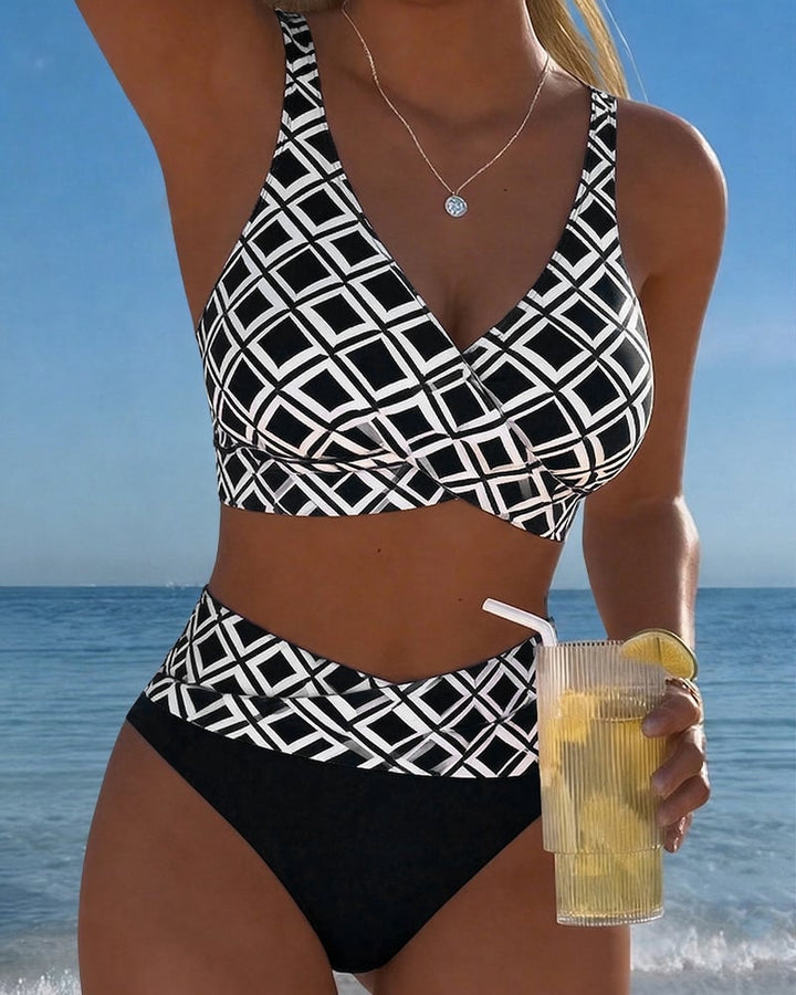 Paige - Two-Piece Bikini with Cut-Out Top and Diamond Pattern