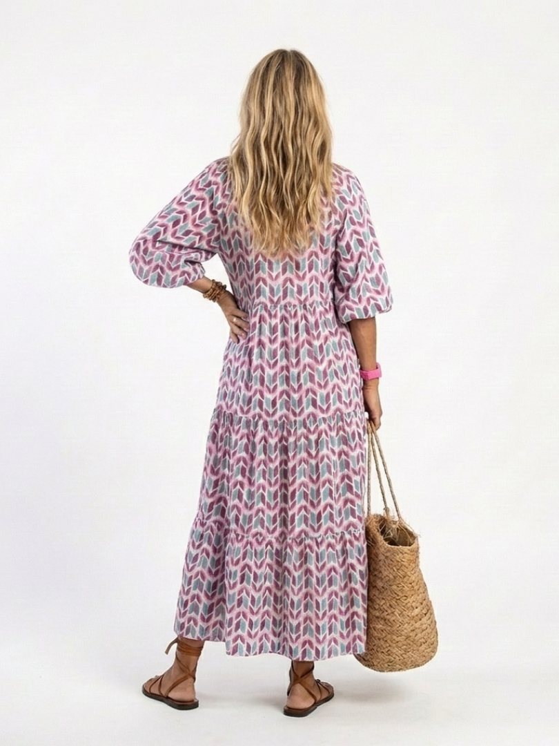 Hyacinth Rose Gold Geometric Tiered Midi Dress