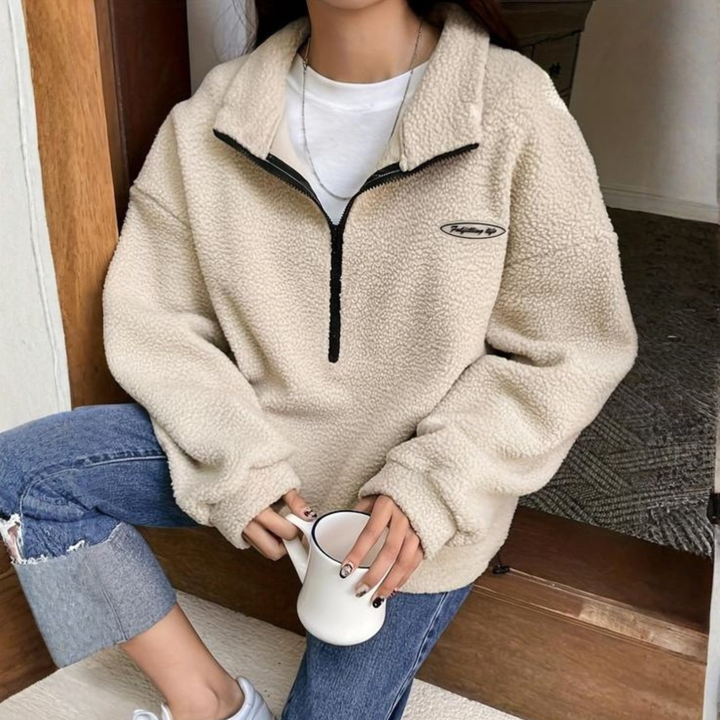 Phoebe | Comfy Fuzzy Half Zip Long Sleeve Sweatshirt