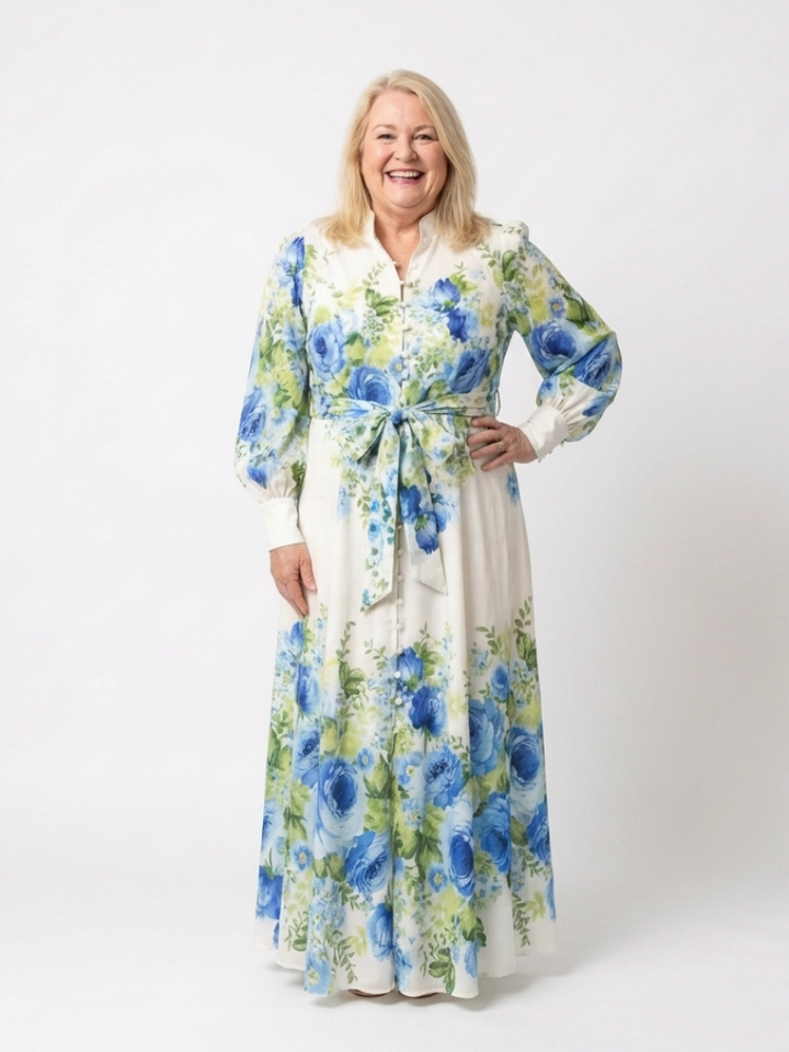 Rosalind Green Floral Button-Front Maxi Dress