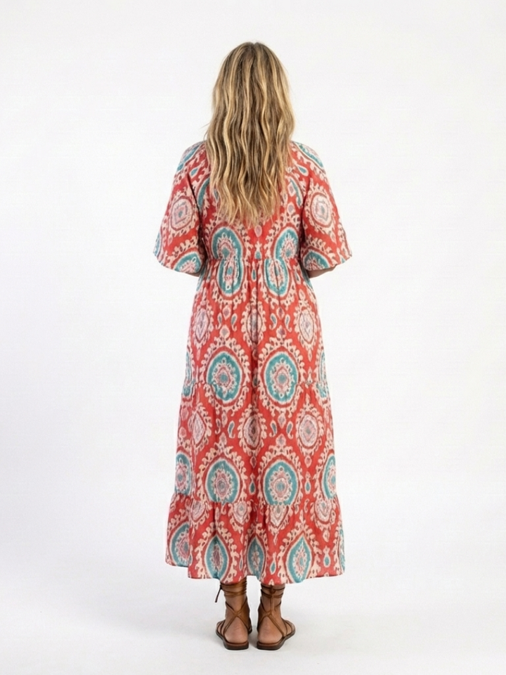 Mabel Red Paisley Print Midi Dress