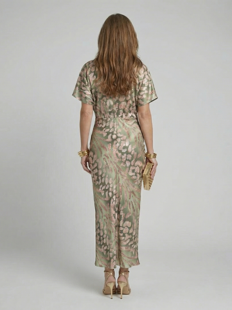 Cornelia Green Abstract Twist-Waist Midi Dress
