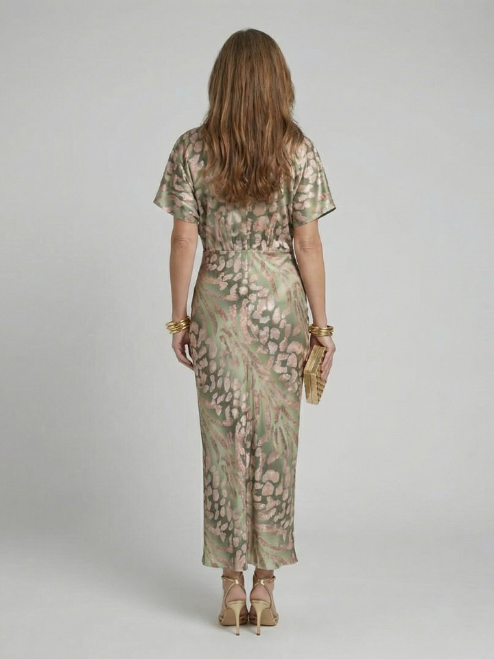 Cornelia Green Abstract Twist-Waist Midi Dress