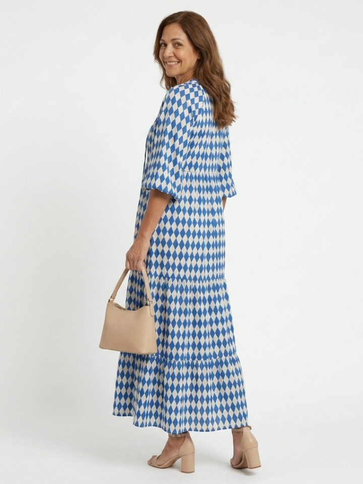 Ivy Sky Blue Diamond Print Midi Dress