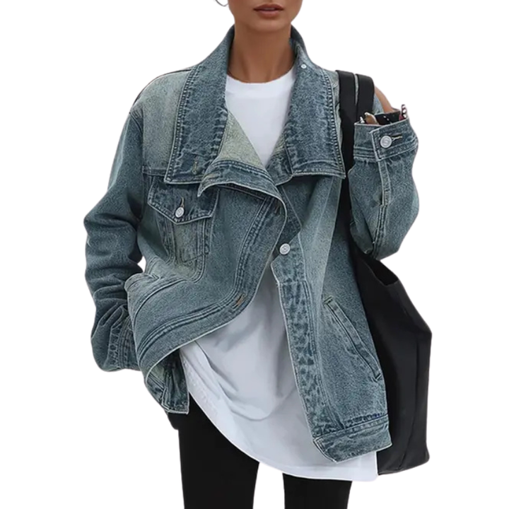 Olivia | Vintage Washed High Neck Asymmetric Jacket