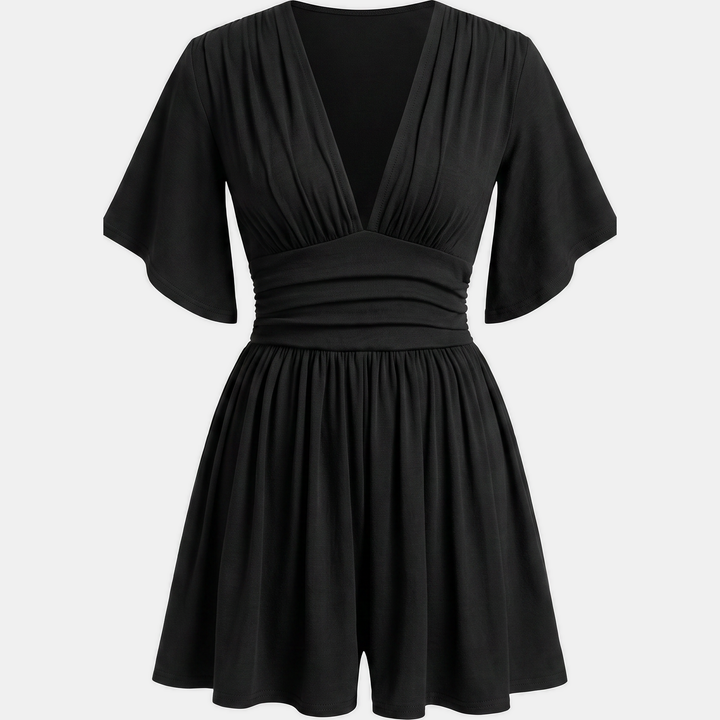 Women's Ruched High Waist Wide Leg V | Neck Summer Romper
