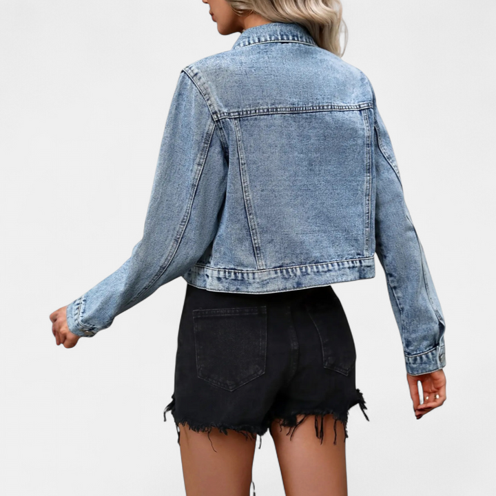 Jacinta | Pearl-Studded Short Denim Jacket