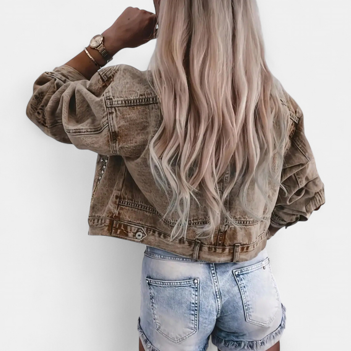 Naomi | Studded Lapel Rivet Denim Jacket