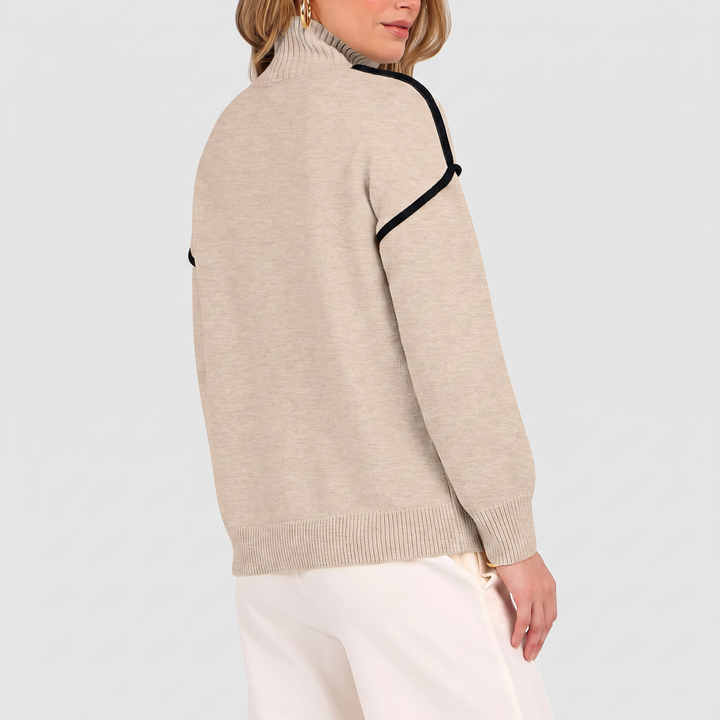 Women's Colour Block Half Zip Knit Pullover Sweater