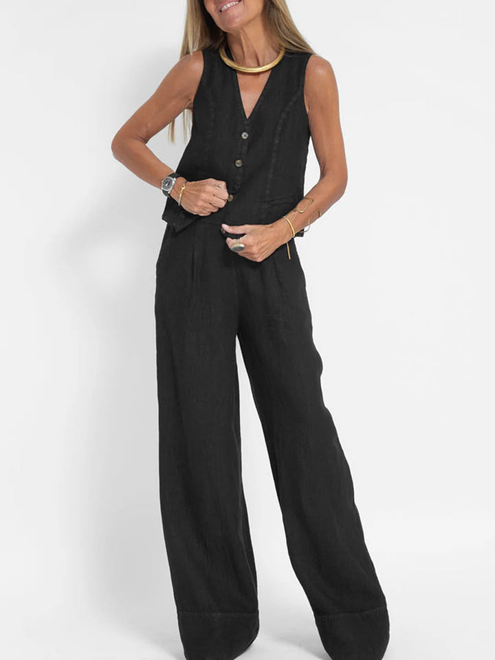 Rose | Set consisting of a buttoned vest and wide trousers