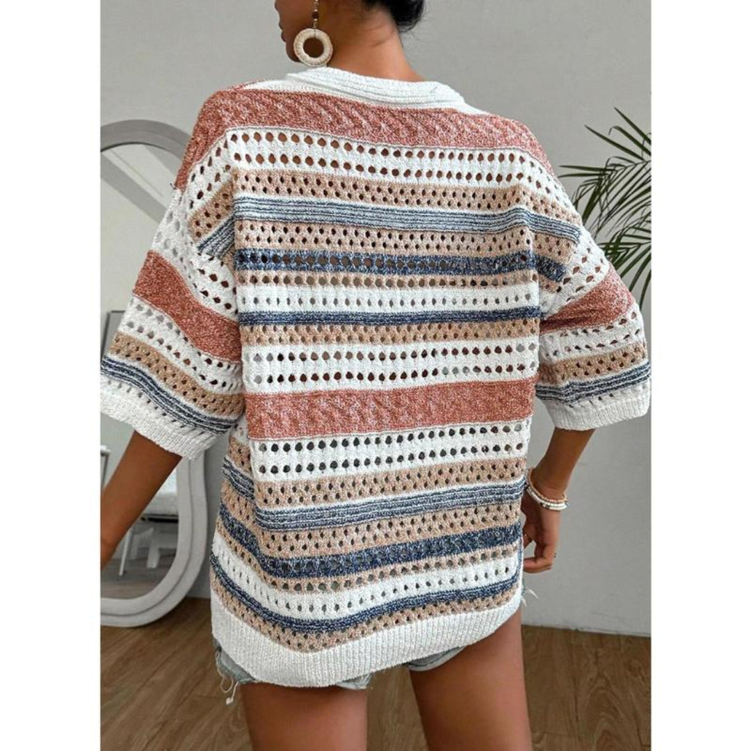 Sienna | Casual Striped Crochet V-Neck Summer Top