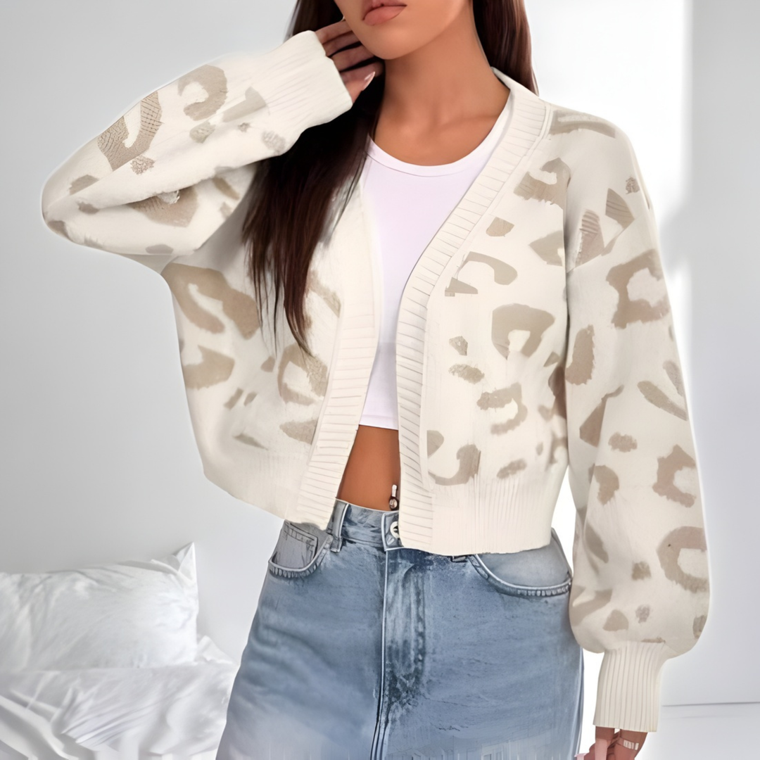Abigail | Comfy Leopard Print Lantern Sleeve Cardigan