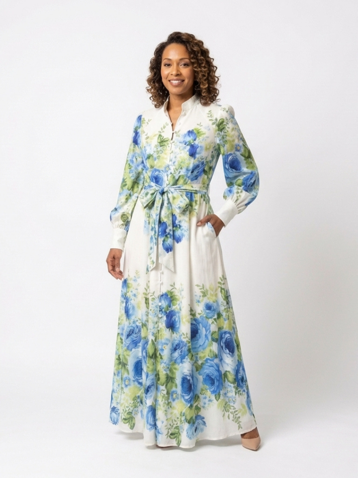 Rosalind Green Floral Button-Front Maxi Dress