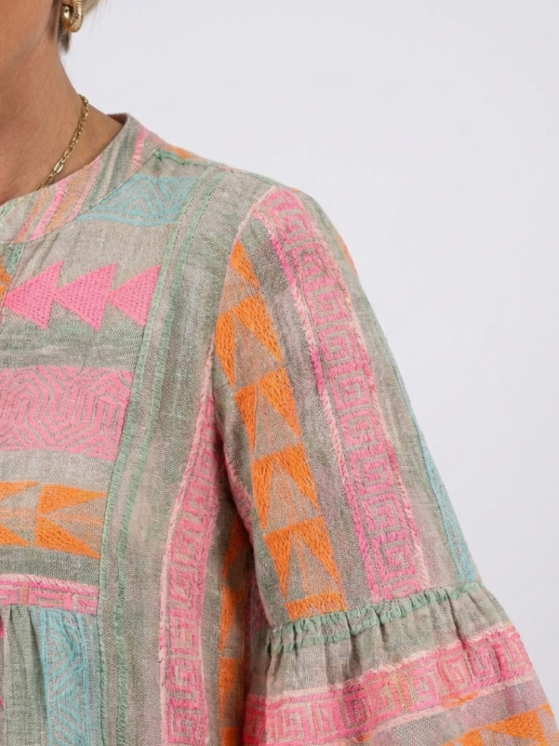 Wilhelmina Pink Geometric Tiered Dress