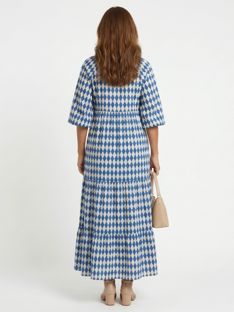 Ivy Sky Blue Diamond Print Midi Dress