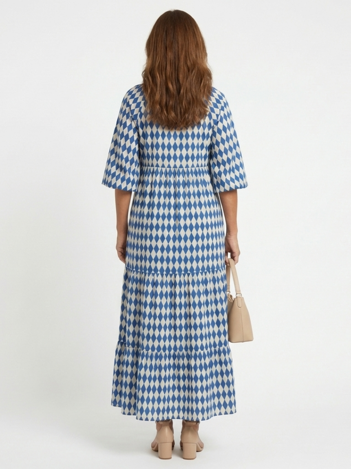 Ivy Sky Blue Diamond Print Midi Dress