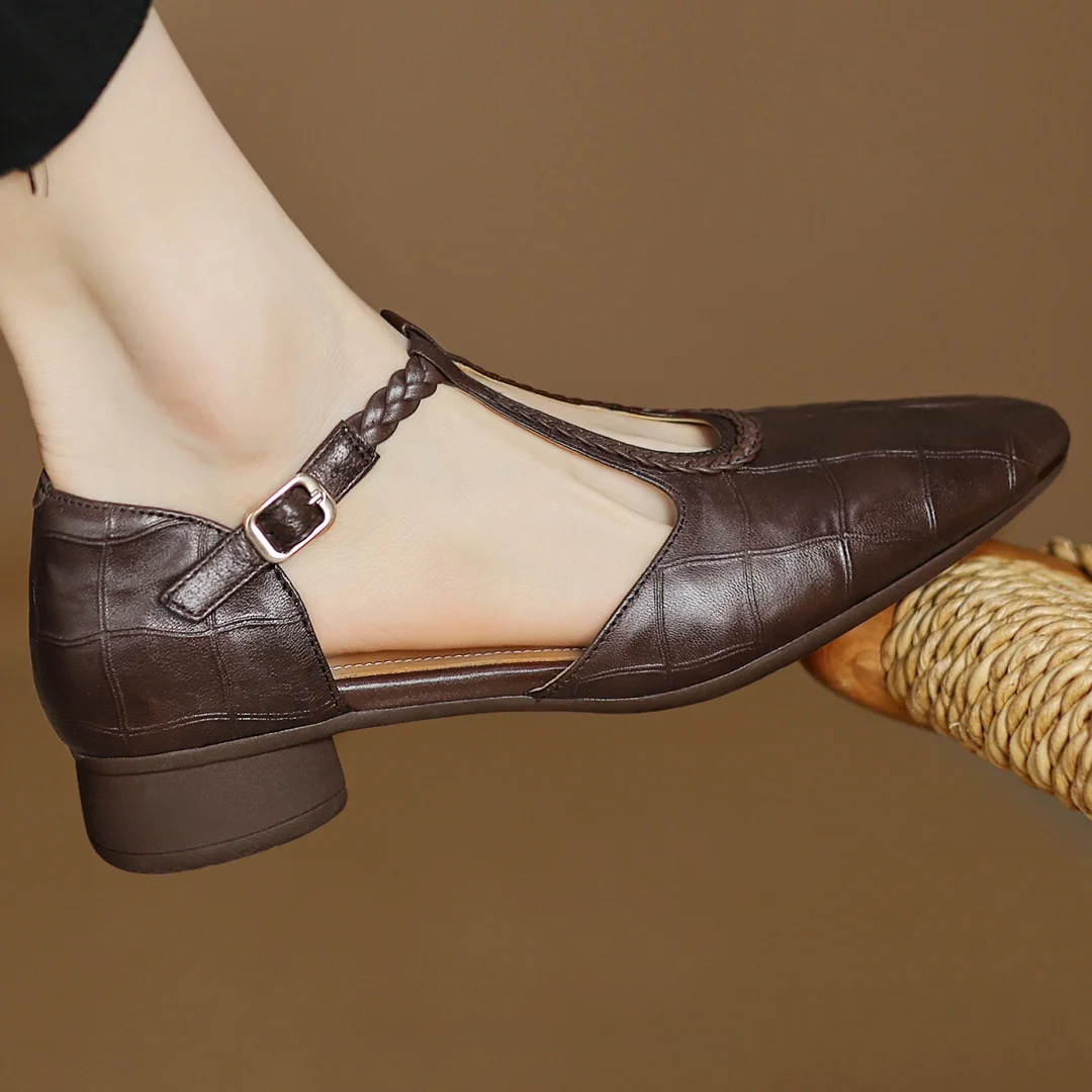 Charlotte classic leather T-bar shoes with braided detail
