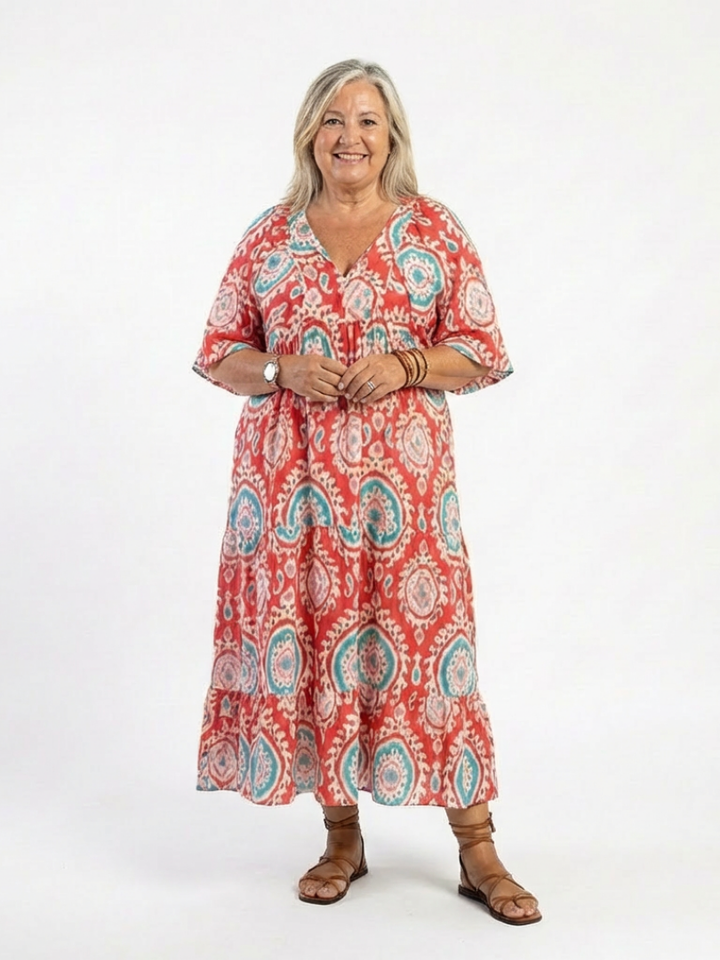 Mabel Red Paisley Print Midi Dress