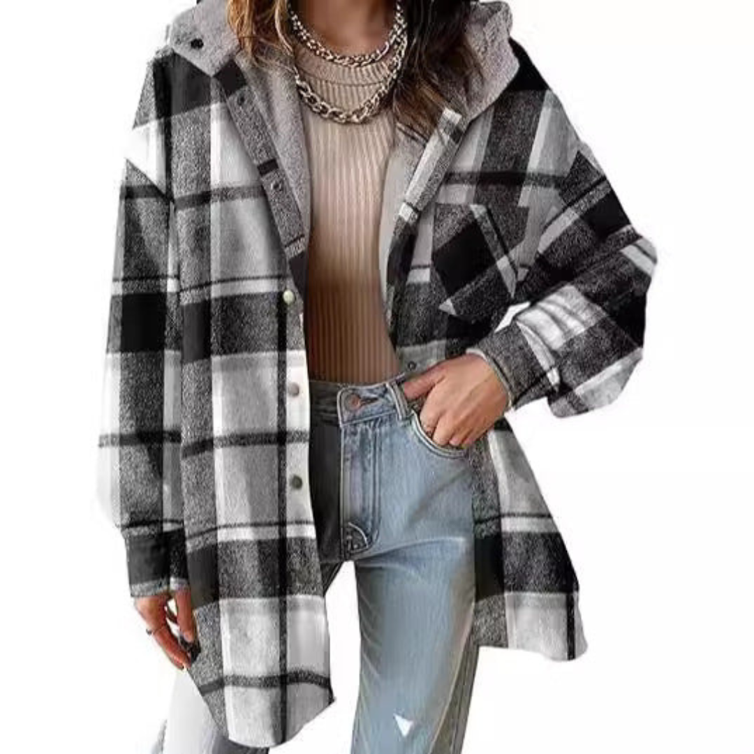 Hannah | Relaxed Fit Hooded Plaid Jacket