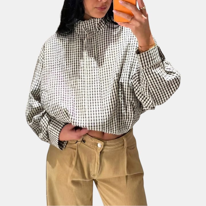 Women's Oversized Drop Shoulder Plaid Cropped Jacket