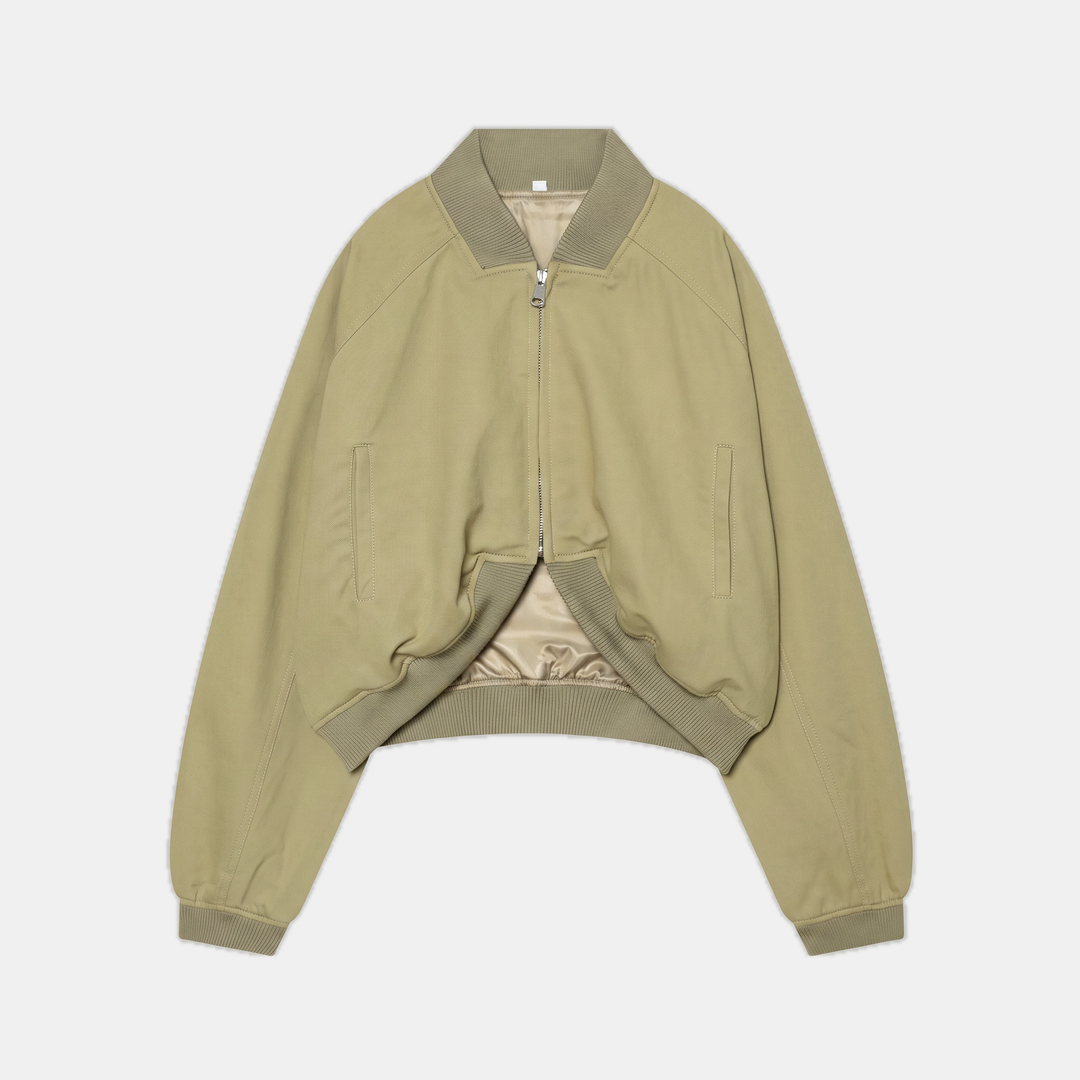 Women's Cropped Full Zip Bomber Jacket with Ribbed Collar