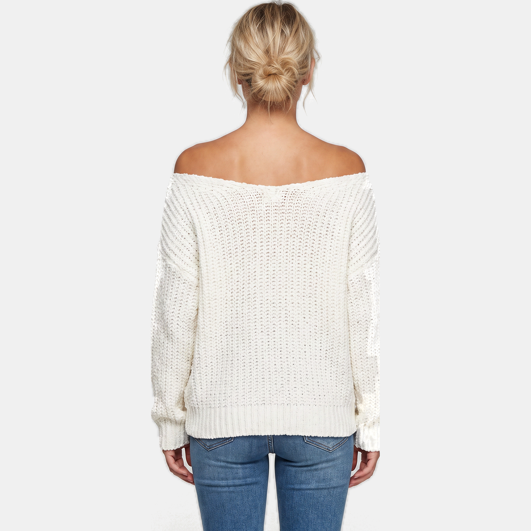 Women's Drop Shoulder Hollow Knit Pullover V | Neck Sweater