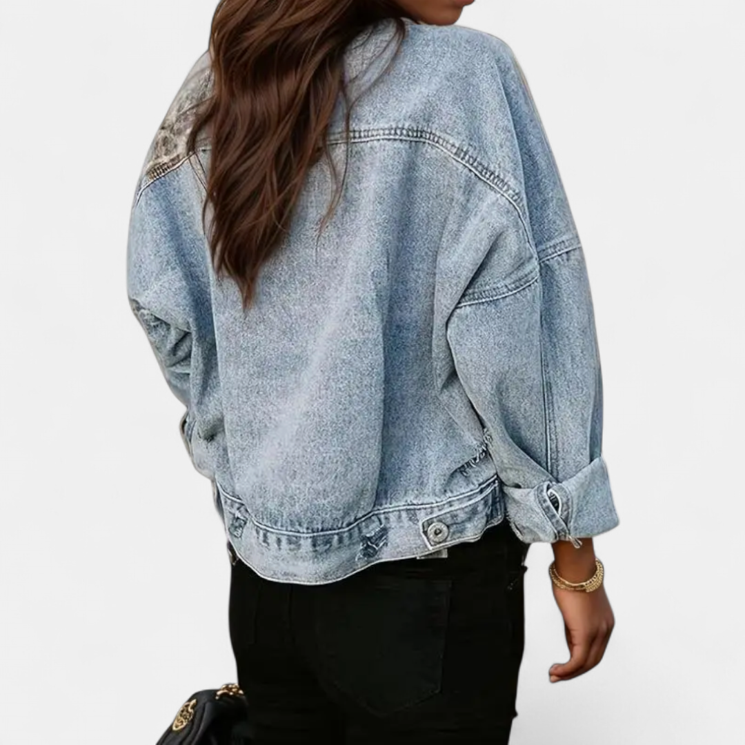 Alice | Wild Leopard Patch Denim Jacket