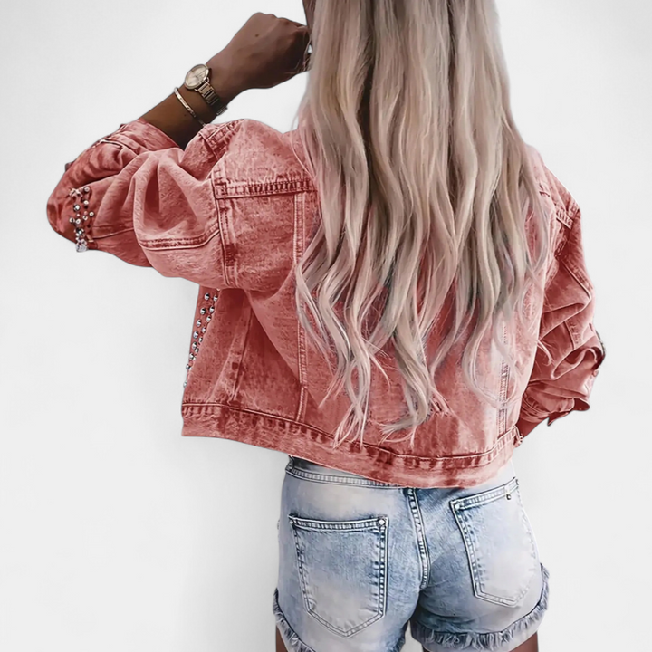 Naomi | Studded Lapel Rivet Denim Jacket