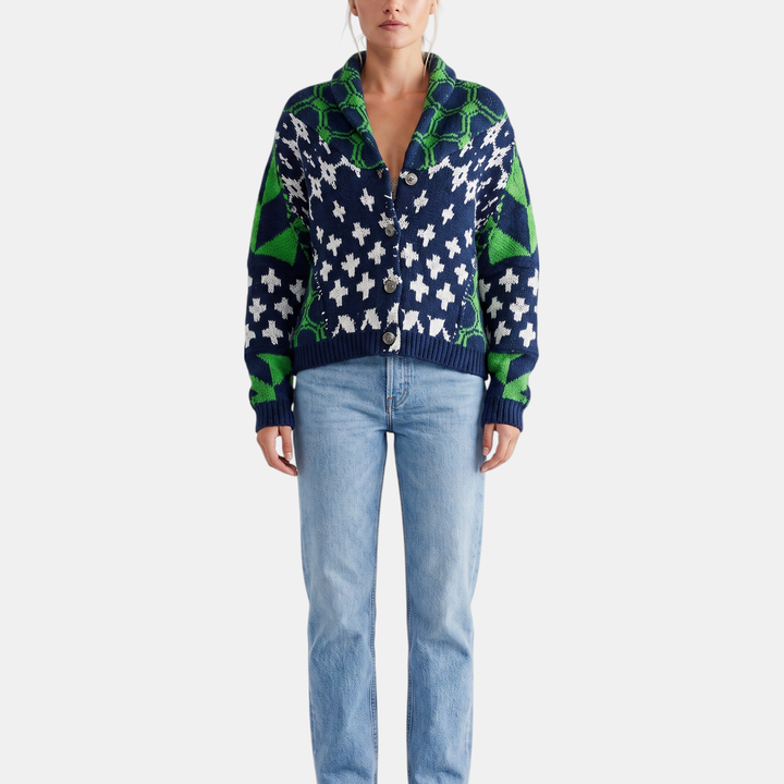 Women's Y2K Abstract Print Button Down Oversized Knit Cardigan