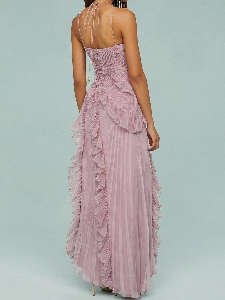 Juna | Long dress with pleated straps and slit