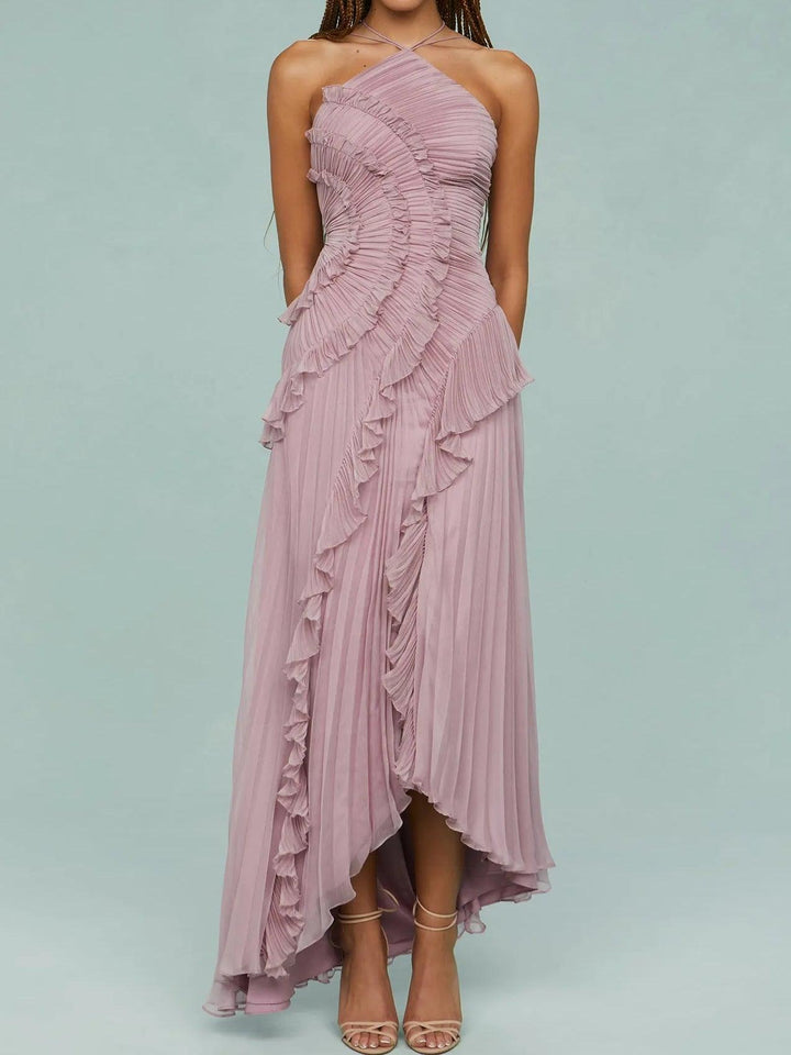 Juna | Long dress with pleated straps and slit