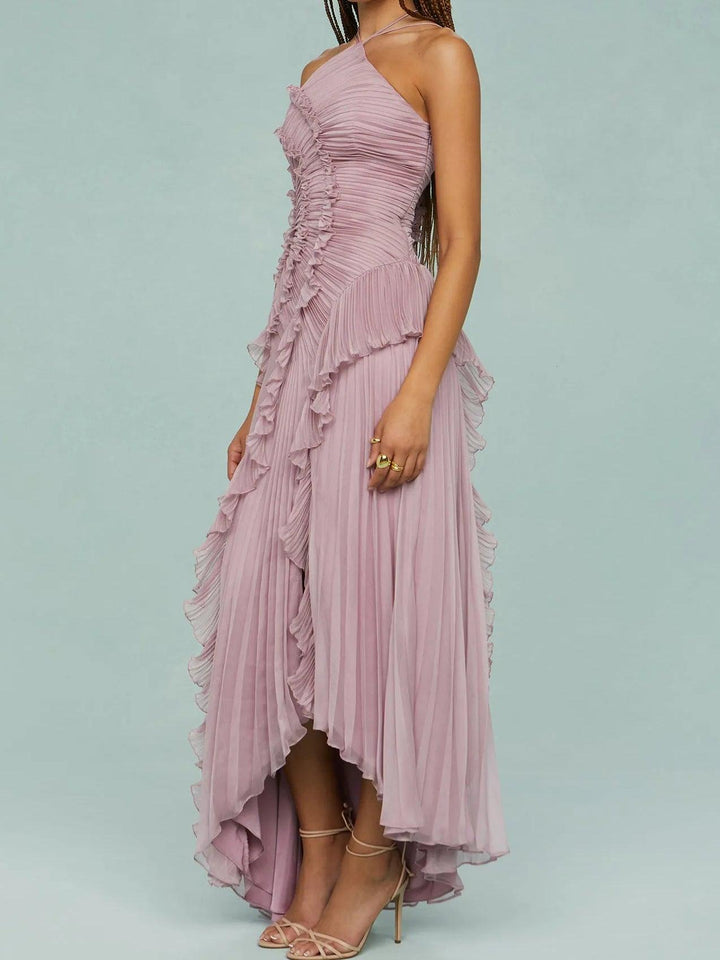 Juna | Long dress with pleated straps and slit