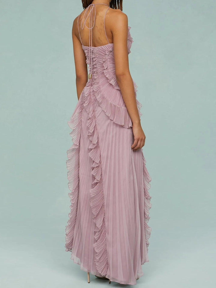 Juna | Long dress with pleated straps and slit