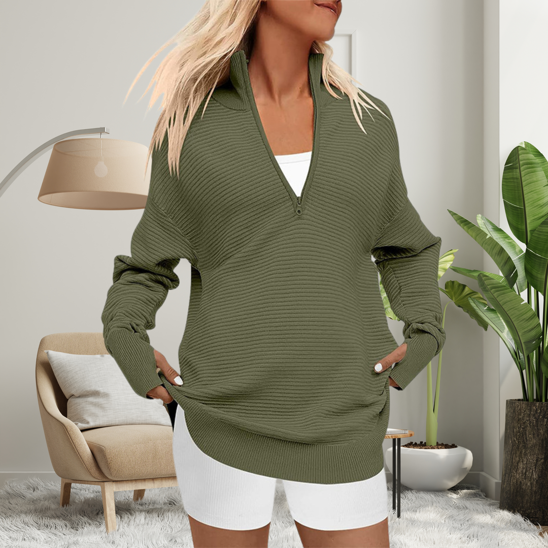 Vanessa | Cosy Long Sleeve Quarter Zip Collared Pullover Sweater