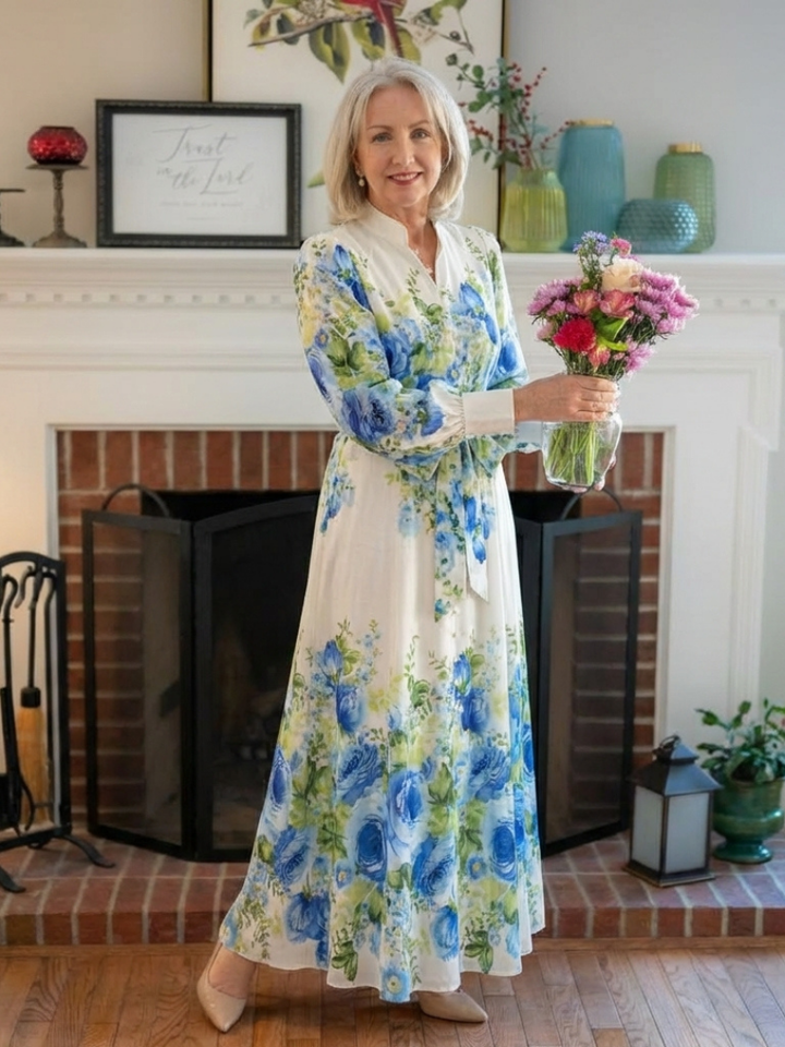 Rosalind Green Floral Button-Front Maxi Dress