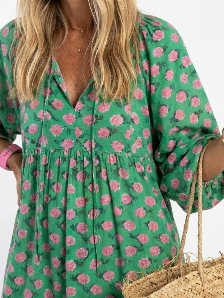 Millicent Dark Green Floral Tiered Midi Dress