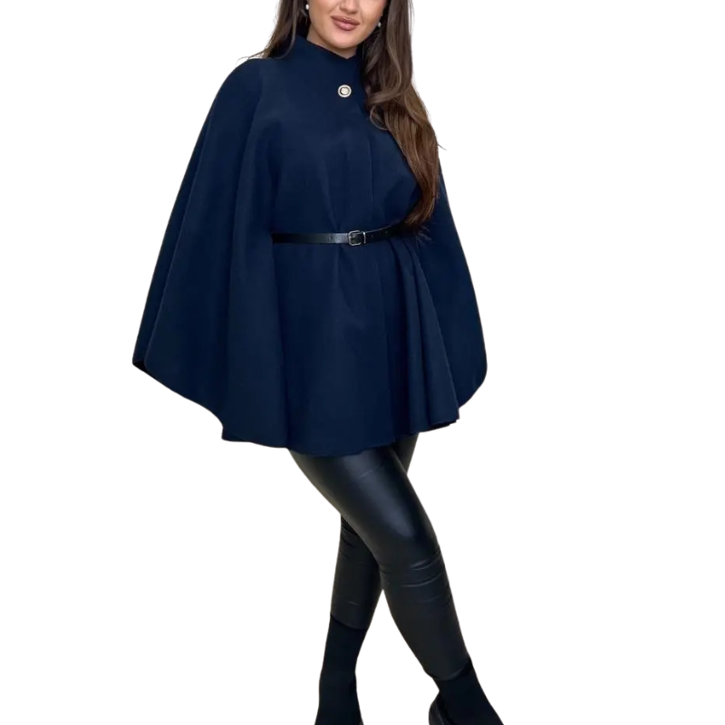 Bianca | Stylish Belted Cape Coat with High Neck