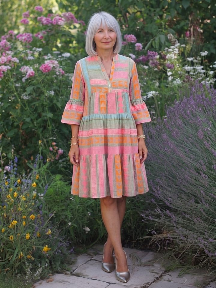 Wilhelmina Pink Geometric Tiered Dress