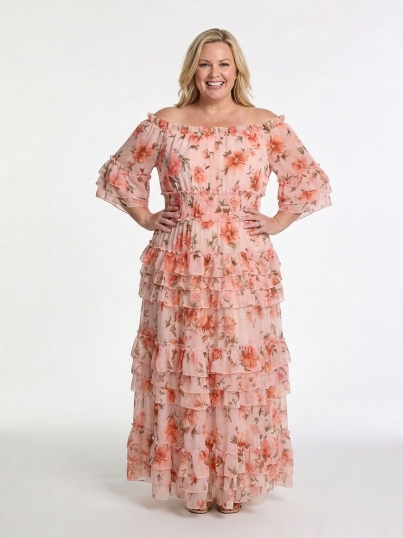 Doris Pink Off-Shoulder Ruffle Maxi Dress