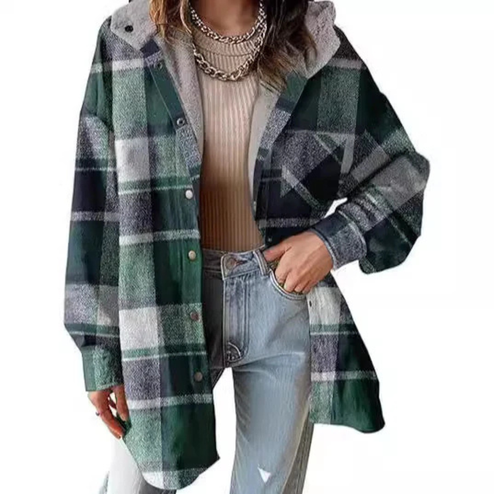 Hannah | Relaxed Fit Hooded Plaid Jacket
