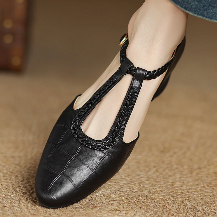 Charlotte classic leather T-bar shoes with braided detail