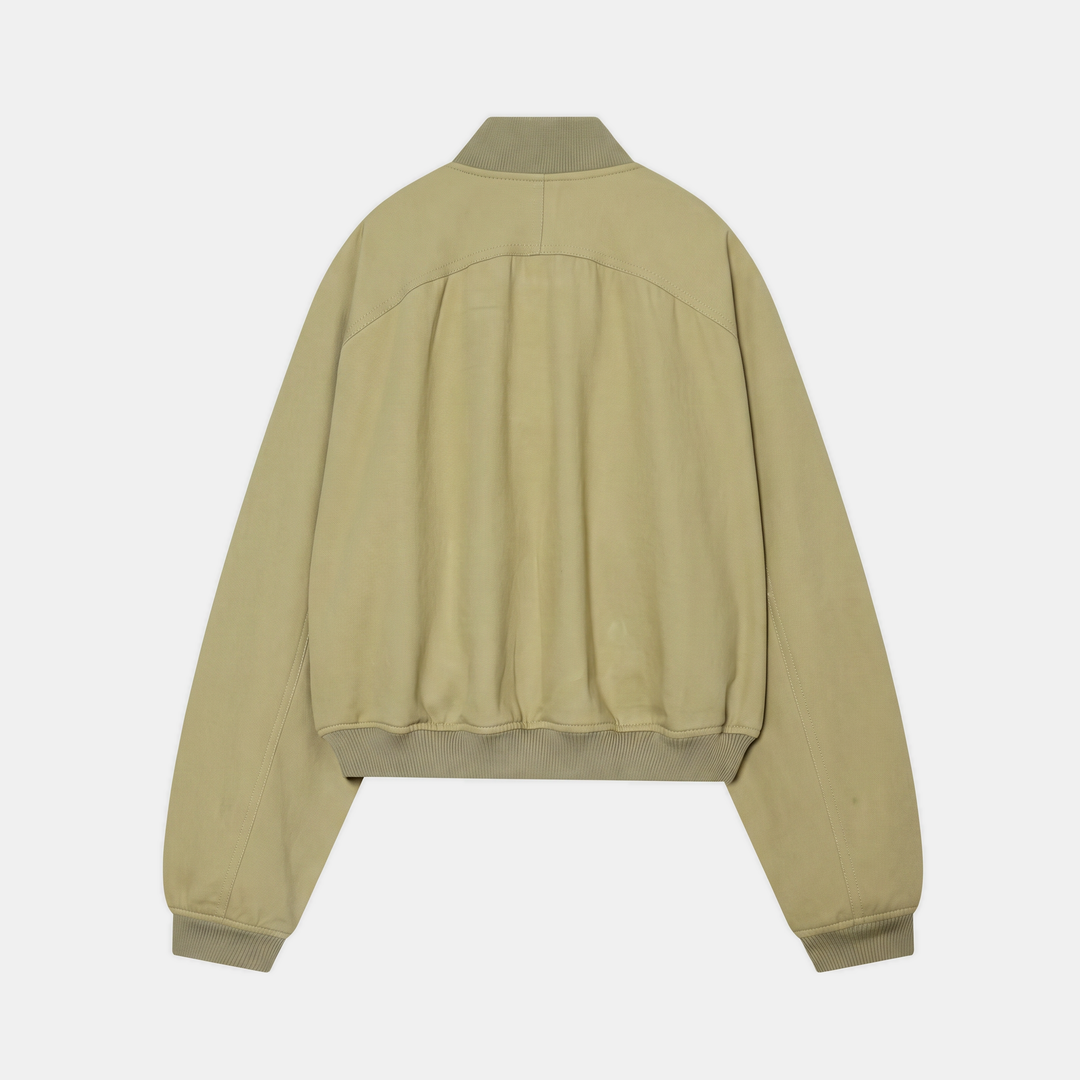 Women's Cropped Full Zip Bomber Jacket with Ribbed Collar