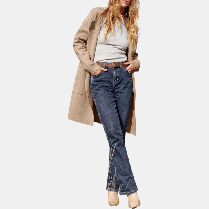 Women's Suit Collar Open Front Longline Knit Cardigan