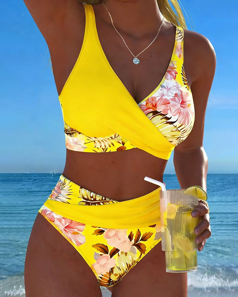 Tessa - Contrast Floral Bikini with Split Detail