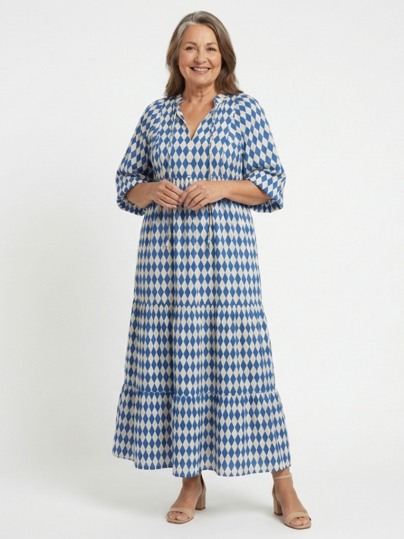 Ivy Sky Blue Diamond Print Midi Dress