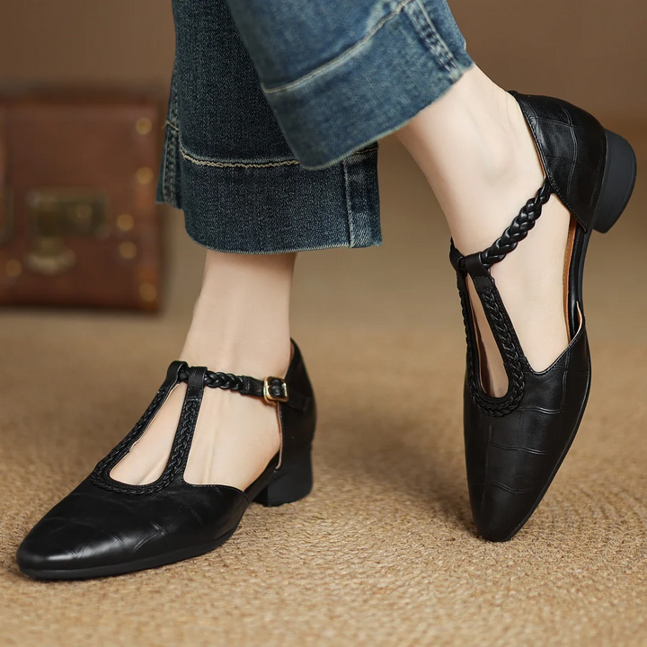 Charlotte classic leather T-bar shoes with braided detail