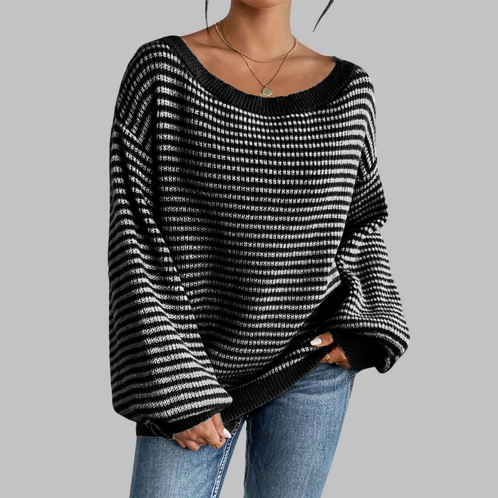 Paige | Casual Striped Drop Shoulder Long Sleeve Sweater