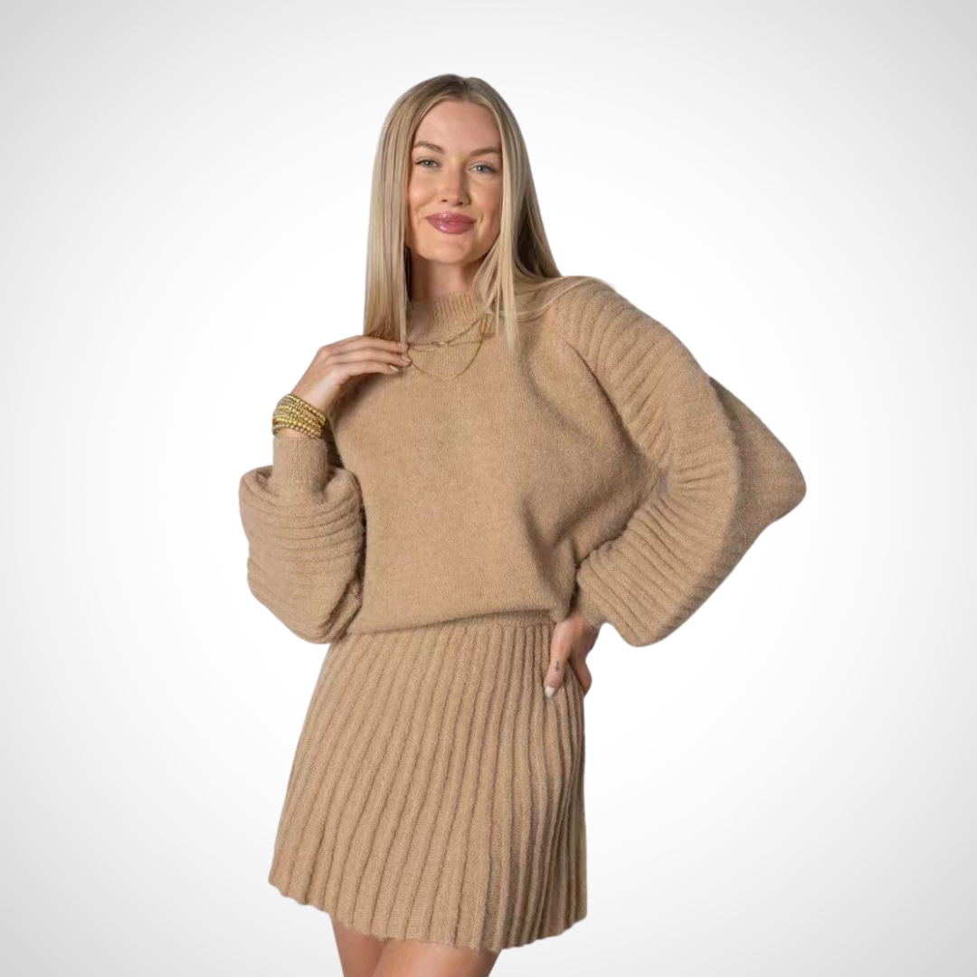 Bianca | Elegant Ribbed Knit Two-Piece Fall Outfit